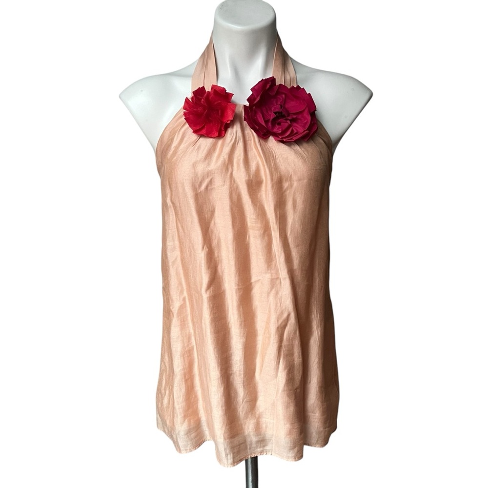 Ann Taylor Peach Floral Halter Top, Sz 2 - Picture 3 of 15